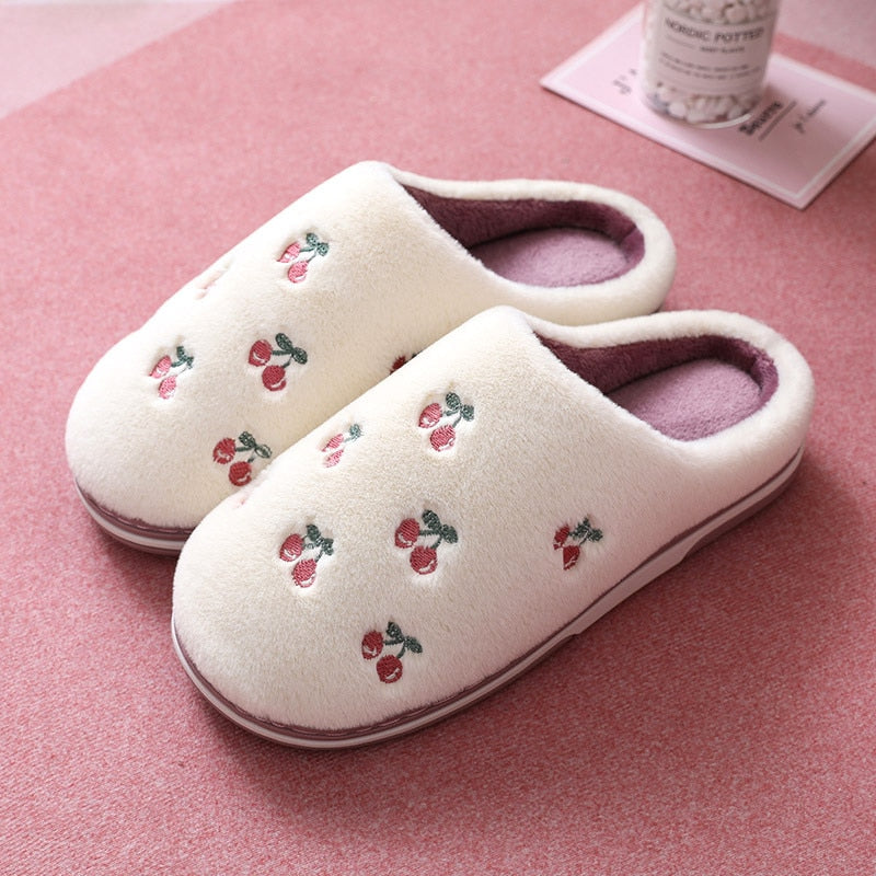 Anti-Slip Berry Patterned Warm Plush Slippers