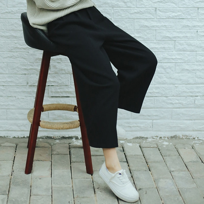 Women's Black High Waist Pleated Wide Pants