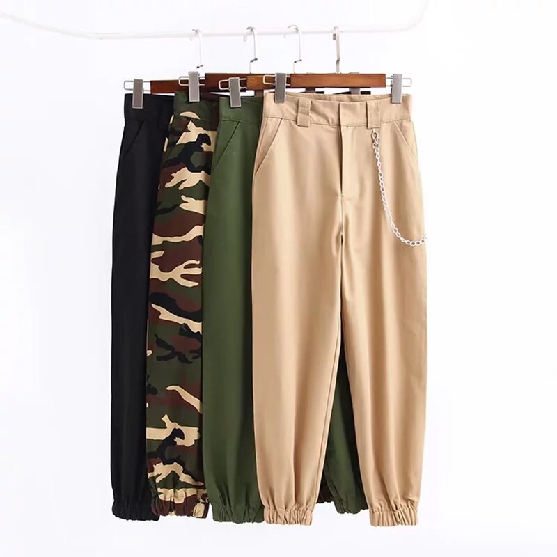 High Waist Loose Pants for Women with Camouflage Designs