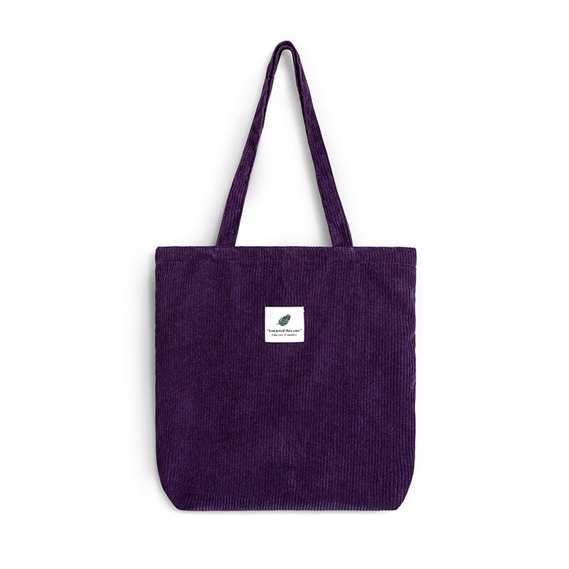 Women's Corduroy Shopper Bag With Interior Zipper Pocket