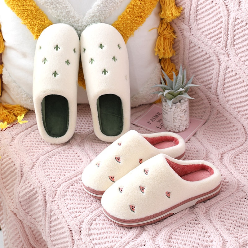 Anti-Slip Berry Patterned Warm Plush Slippers