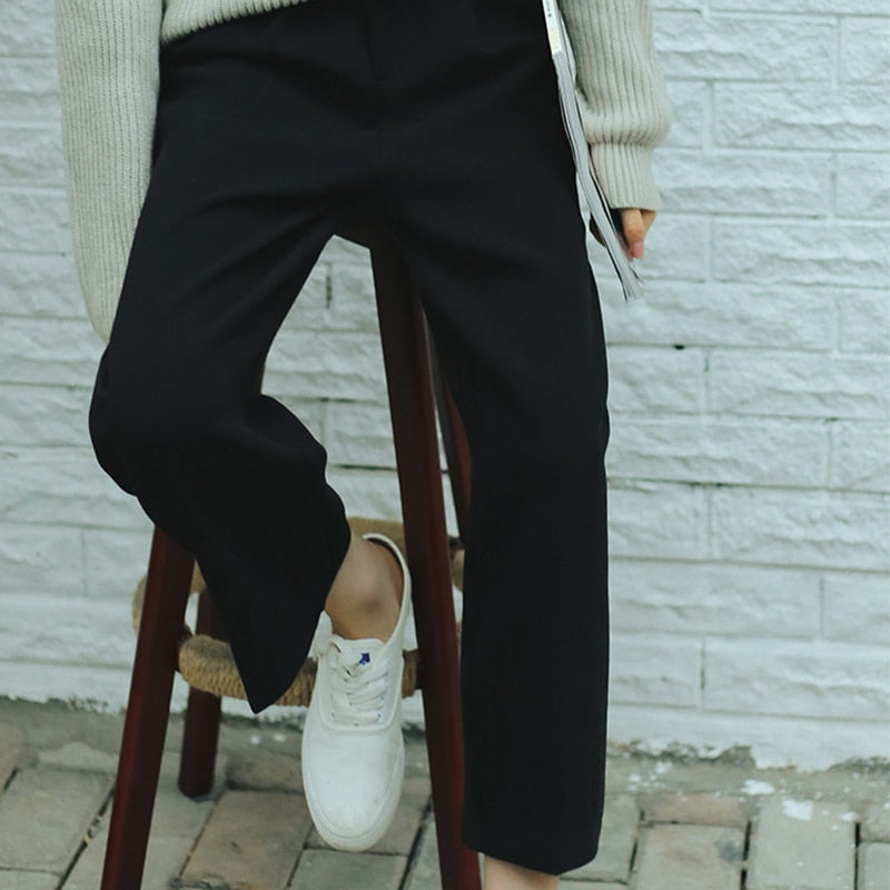 Women's Black High Waist Pleated Wide Pants