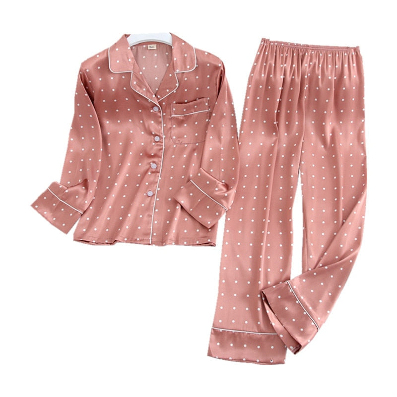Women's Silk Polka Dot Pajama Set