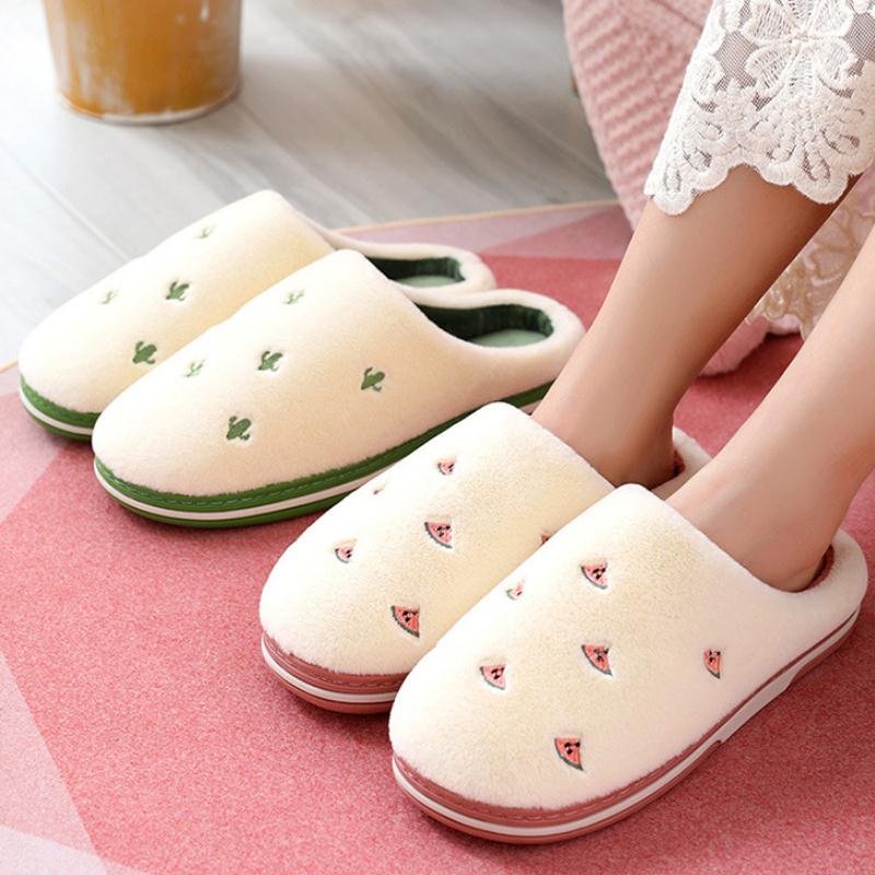 Anti-Slip Berry Patterned Warm Plush Slippers