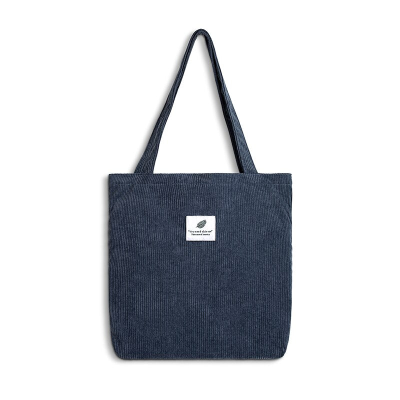 Women's Corduroy Shopper Bag With Interior Zipper Pocket