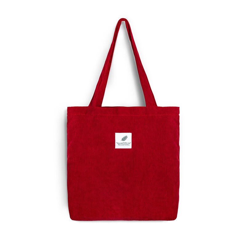 Women's Corduroy Shopper Bag With Interior Zipper Pocket