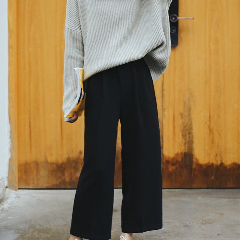 Women's Black High Waist Pleated Wide Pants