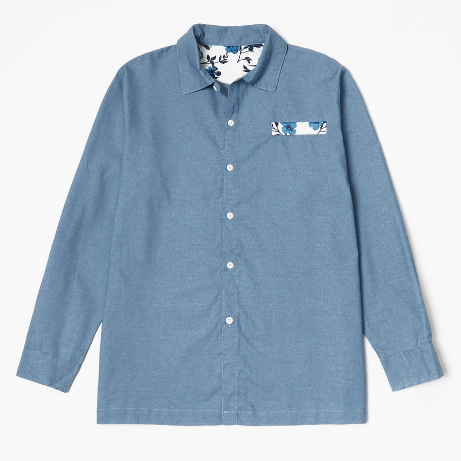 Blue Floral V-Neck Matching Family Set