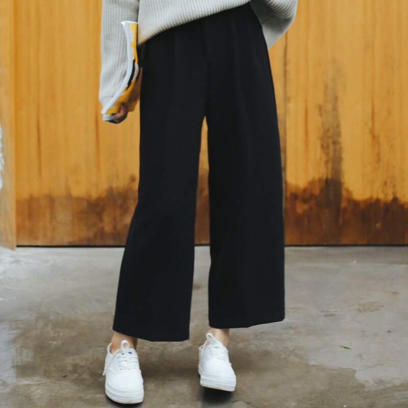 Women's Black High Waist Pleated Wide Pants