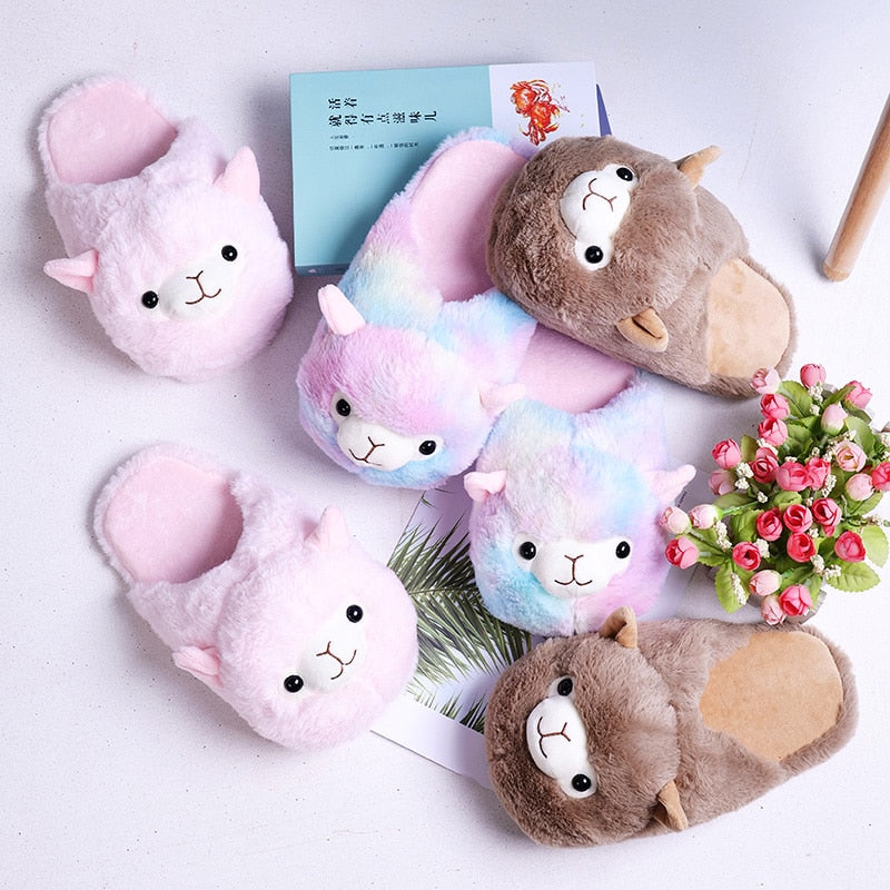 Women's Cute Alpaca Plush Slippers