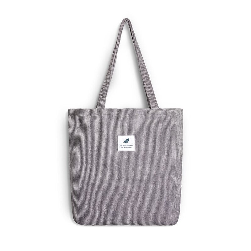 Women's Corduroy Shopper Bag With Interior Zipper Pocket